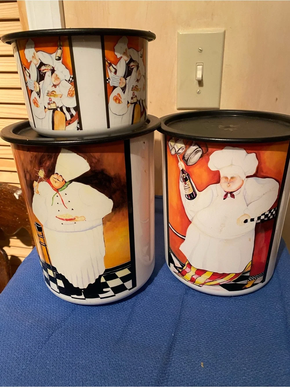 Vintage Tupperware Fat Chefs Canister Set - Orange, White, Black